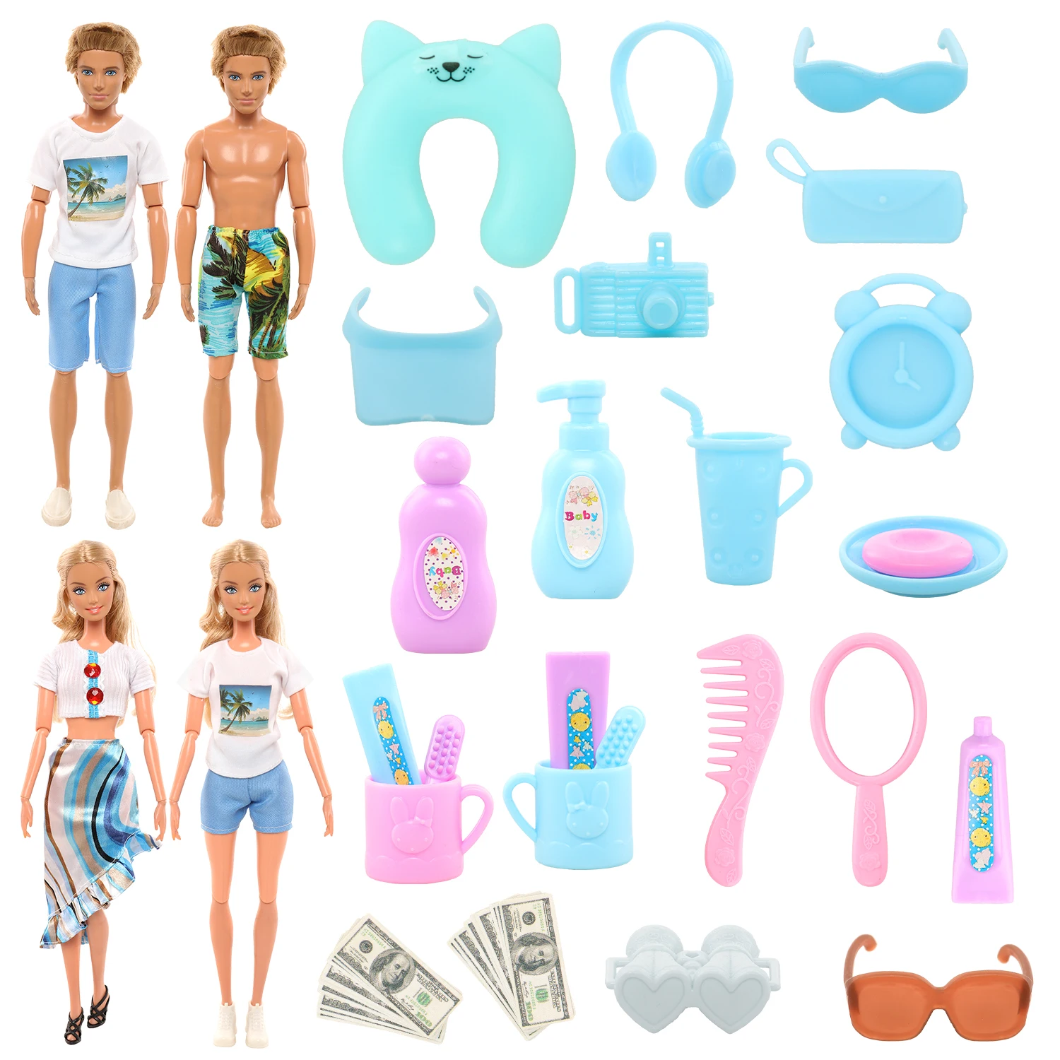 

31 pcs set Doll Accessories Ken Clothes Suitcase Telescope Sunglasses Bills Kids Dolls travel furniture Kids Toys Birthday Gift