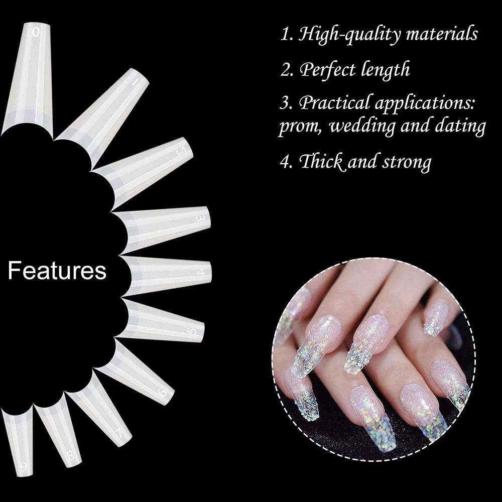 

500Pcs European Flat French Coffin Ballerina Half Cover Nail Tips False Nails Fake Extension Pre-Shaped C Curve