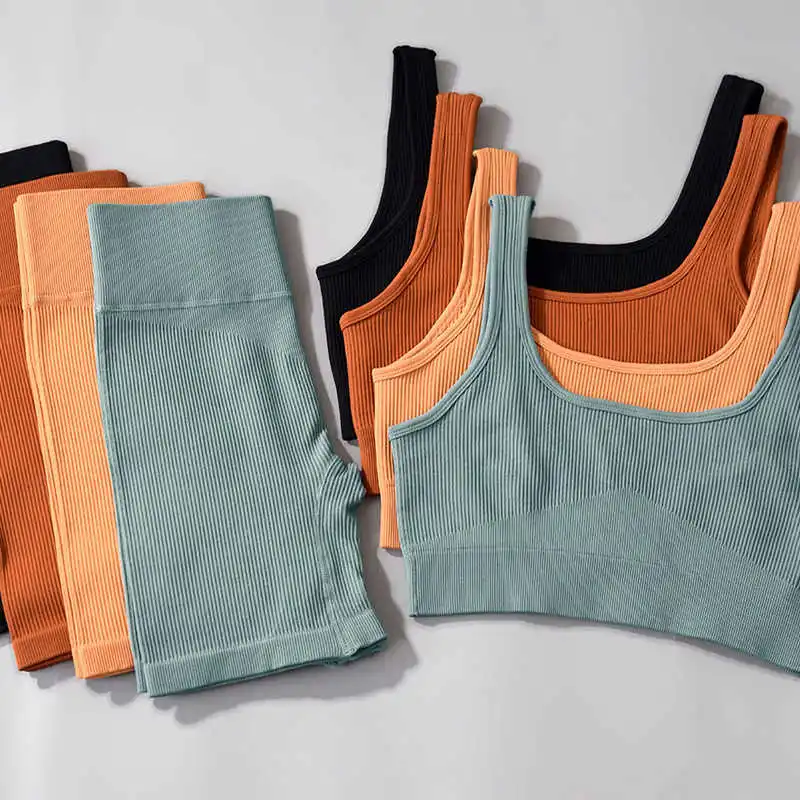 

Women's Seamless Yoga Suit, Slotted Training Suit, High Waist Fitness Shorts