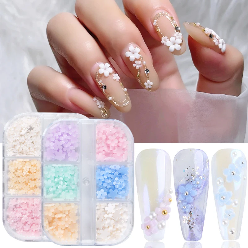 

6Grids/Box Nail Art Decoration Multi-szies New Rhinestones Manicure Tool Colorful Five-Petal Flowers Nail Accessories