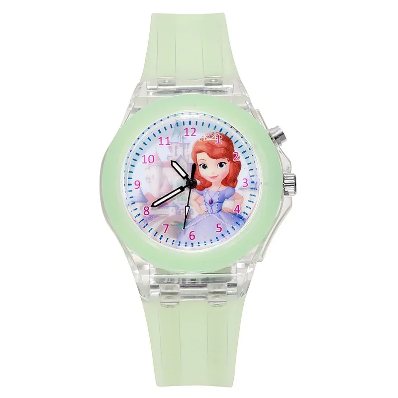 

New Princess Pattern Macaron Color Children Watch Toys Fashion Crystal Cartoon Leather Quartz Wristwatch for Girls Kids Toy