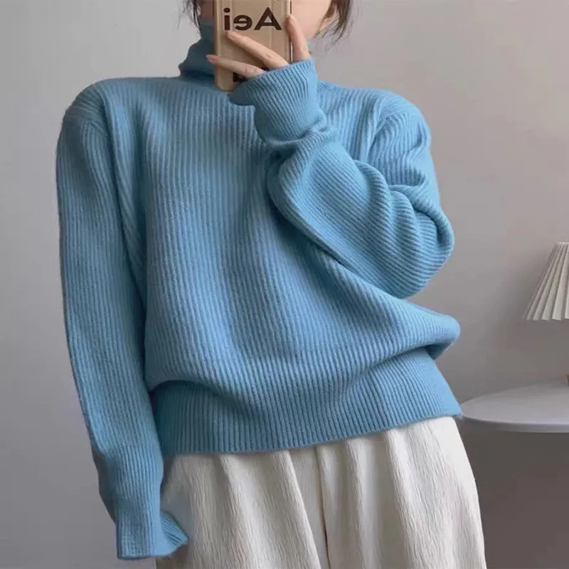 

Candy Color High Neck Soft Waxy Outside with Loose Short Simple Bottomed Sweater2022 Autumn and Winter Fashion New Sweater