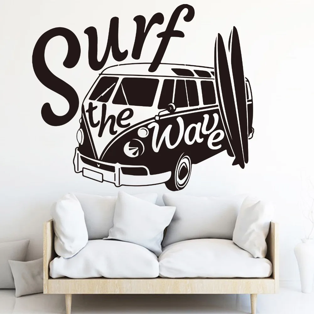 Настенный стикер Surf The Wave Camper Виниловая наклейка на стену для детской комнаты