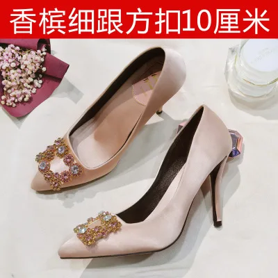 Fine heel 10CM 1 пара роскошные шампанское золотистого цвета для свадьбы, помолвки празднование, вечеринка пользу высокий каблук или обувь на плоской подошве в качестве подарка - Цвет: Fine heel 10CM