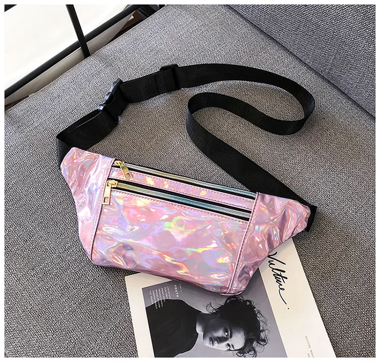 

Fashion Women Pink Waist Bag Ultra-thin Casual Laser Storage Bags Phone Case Pouch Popular Bags Popular Protable Diagonle Bag