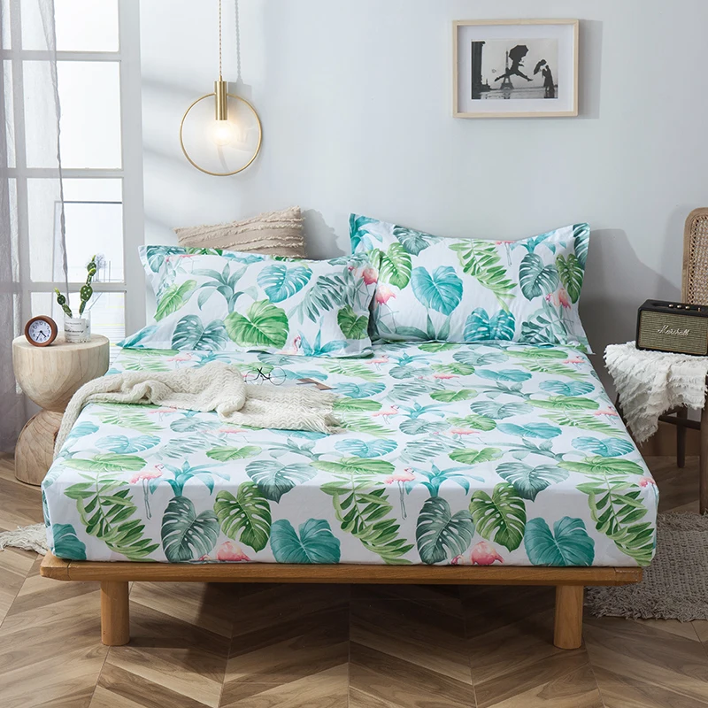 Простыня из хлопка с принтом растений и зеленых листьев современный приятный для