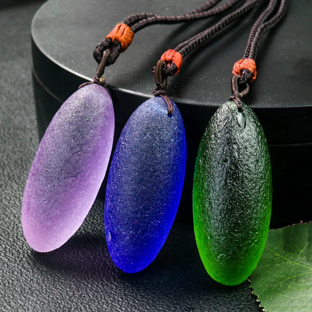 

Лабораторное ожерелье из искусственного молдавита овальной формы длинный Ангел слеза, капля воды цветная глазурованная Подвеска стеклянн...