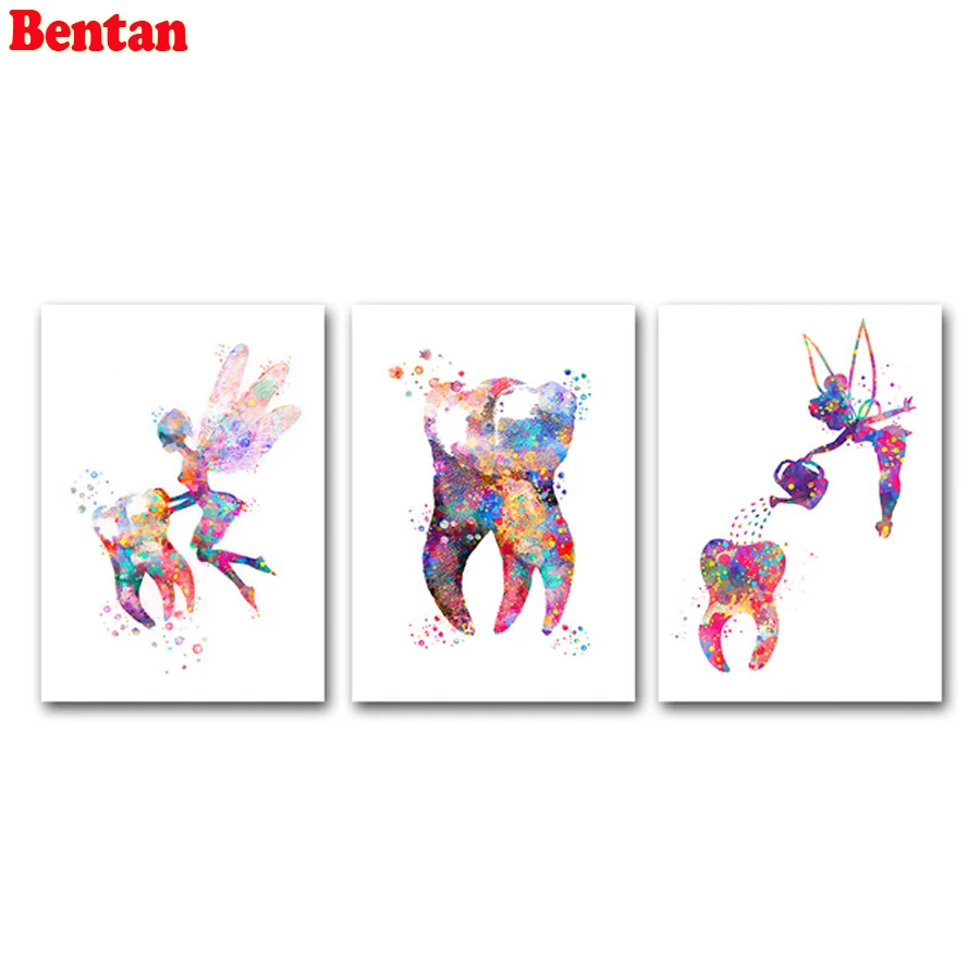 DIY Алмазная вышивка Зубная фея картина квадратная круглая крестиком 3 шт. 5D