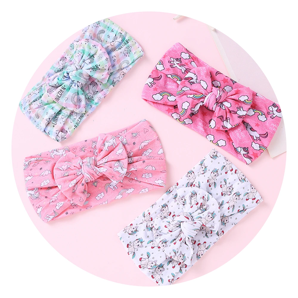 

Повязка на голову с милым детским единорогом, банты для волос, тюрбан, Детские аксессуары, нейлоновые повязки на голову, широкая повязка для ...