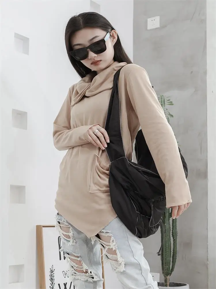 

Spring and Autumn New Mid Long Irregular Hem Scarf Collar with Undergarment Long Sleeve T-Shirt Large Girls' Top Tops for Women