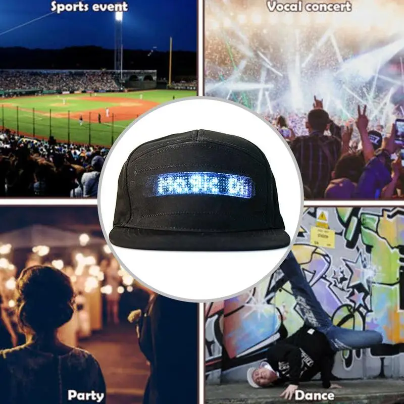 

1pc Creative App Mobile Phone Control Advertising Hat Hip Hop Caps Bluetooth Hat LED Display Light Hat Word Pattern