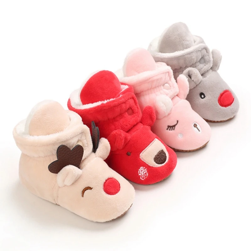 

Newborn Baby Girl Boy Snow Shoes Winter Xmas Soft Sole First Walker Shoes Plush Solid Cotton Cute Warm Boot Shoes