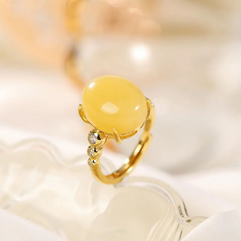

Sparkly Crystals Fashion Jewelry For Women Natural Beeswax Amber Rings Real 925 Silver Floral Gemstones Fine Jewelry K0078