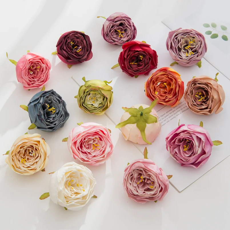 

5/10Pcs Christmas Decorations for Home Artificial Flowers Silk Roses Wedding Decorative Wreaths Stamen Scrapbook Outdoor Garden