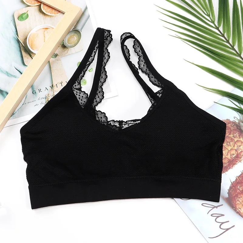 Новая бесшовная кружевная кофта-топ с фиксированной чашкой на груди красивая