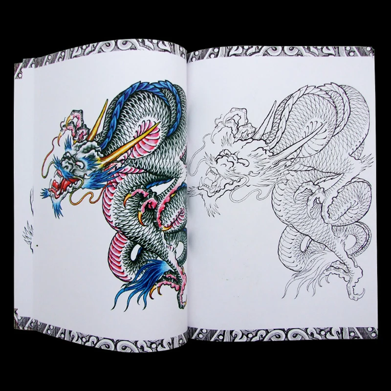 Tattoo Book Dragon Phoenix Totem Line Drawing Colorful Pattern Chinese Mythology Splendid Tattoo Atlas Accessories Body Art A3