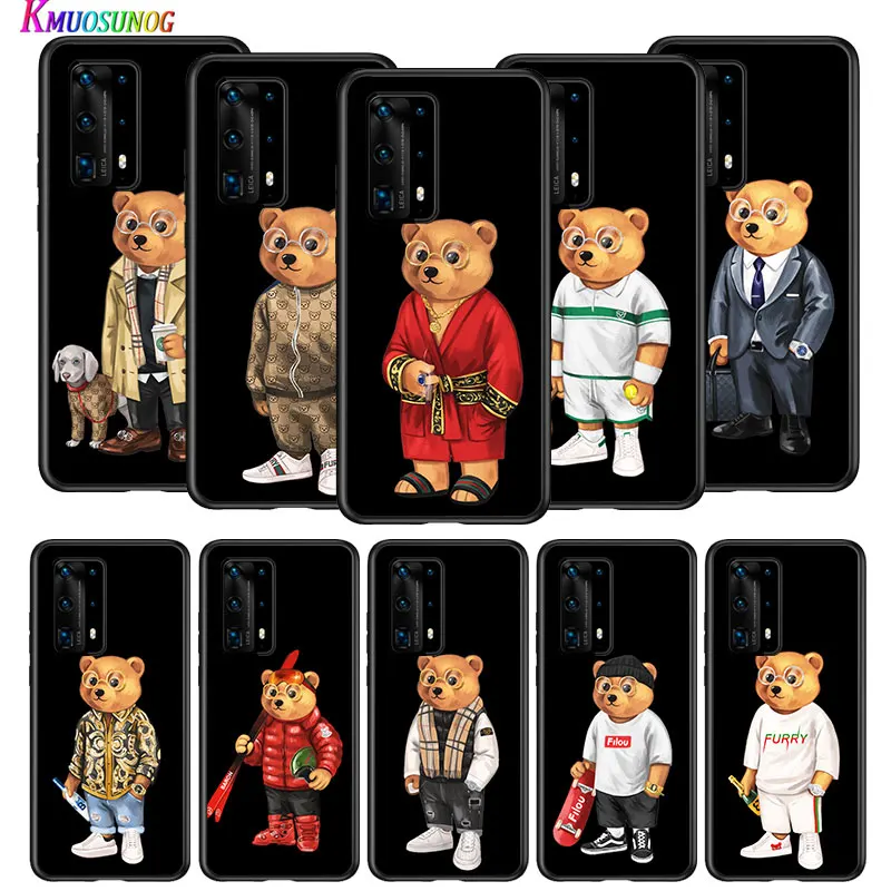 Милый мультяшный медведь для Huawei Mate 30 20 20X 10 Lite Y9 Y7 Y6 Y5 Pro Prime 2019 2018 мягкий черный