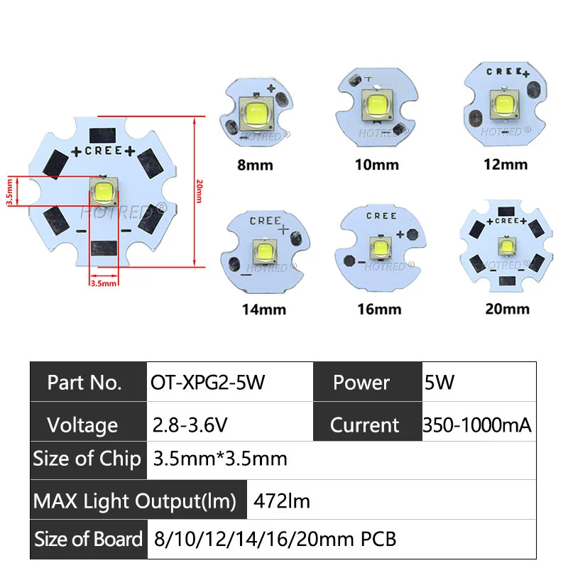 Набор светодиодов HotRed 3W 5W 10W 18W  для фонарика