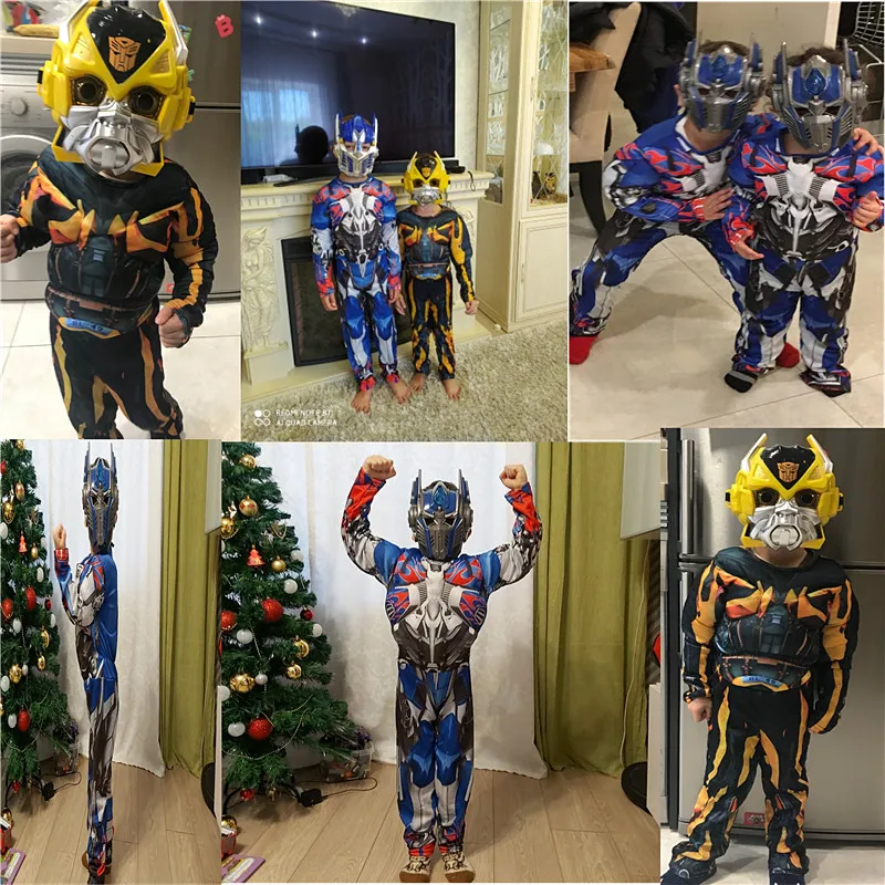 kids cosplay movie muscle optimus prim costumes boys girl bumblebe superhero body suits for carnival halloween costumes party free global shipping