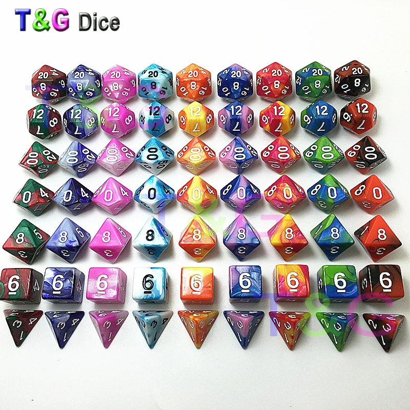 Забавные 2 цвета зеленый микс синий мульти сторонний кубики 7 кости набор для D &amp
