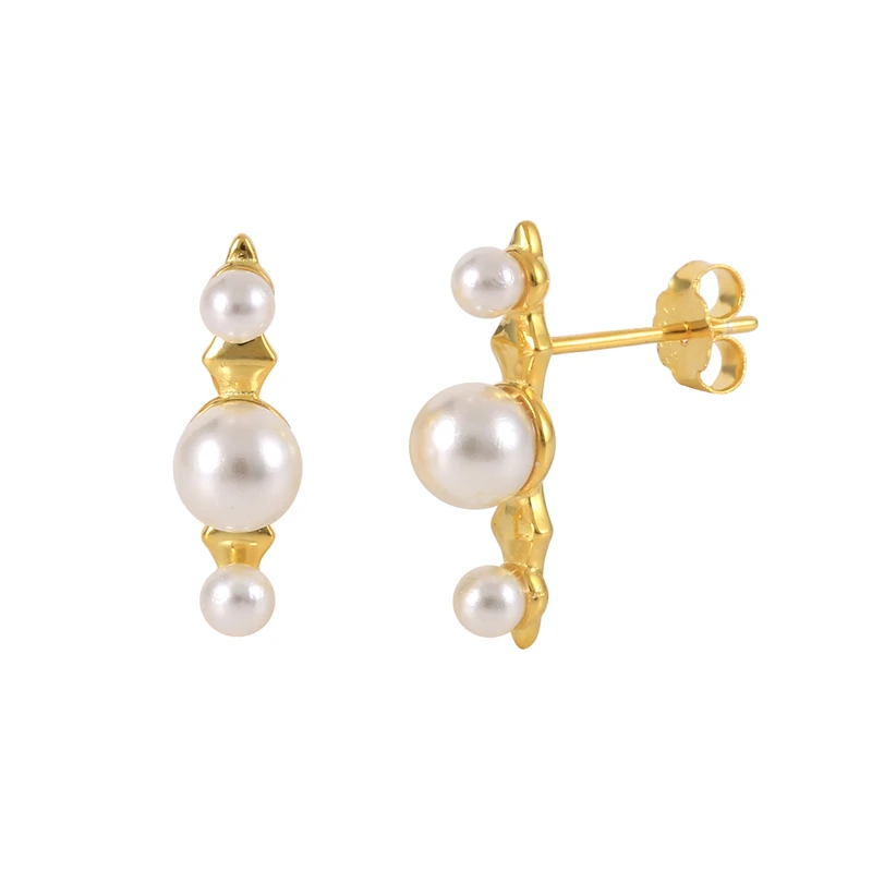 

BOAKO Pendientes Plata 925 3 Pearls Earrings For Women Stud Earrings Piercing Fine Jewelry Kolczyki Boucle Oreille Femme