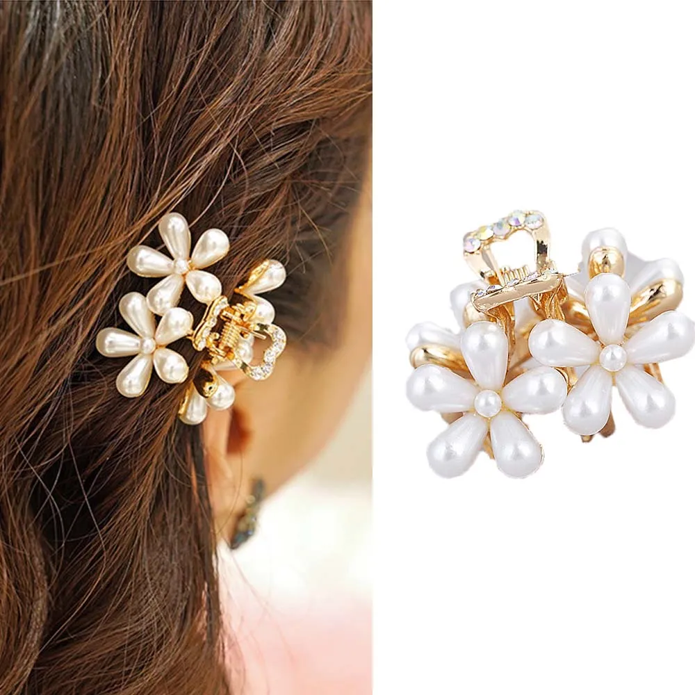 Мода девушки коготь волос Геометрическая булавка с имитацией жемчуга Краб Ретро