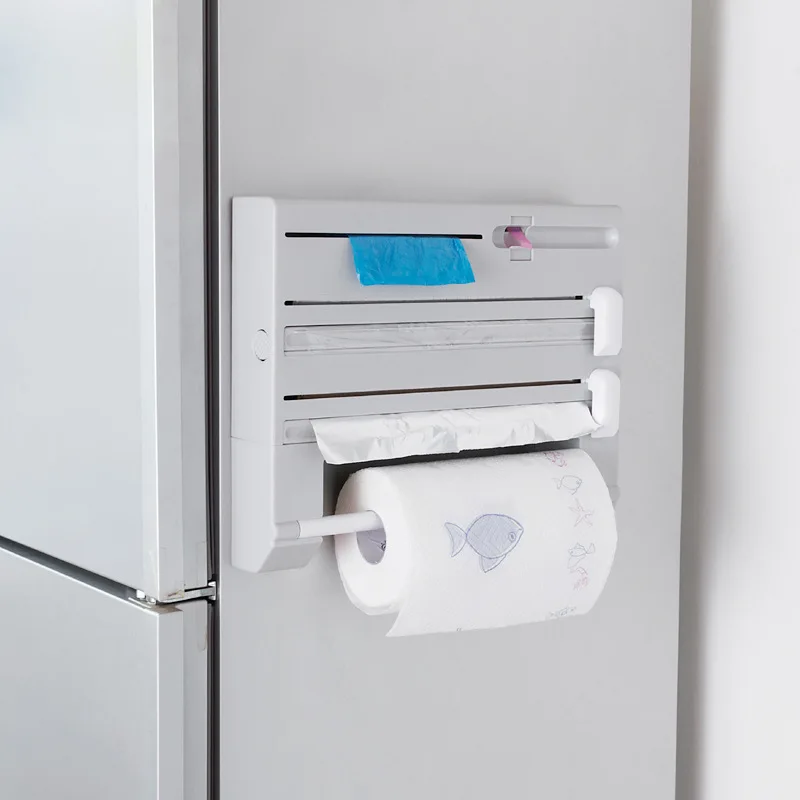 

Kitchen Cling Film Cutter Rack Suction Wall Rack Sauce Bottle Tin Foil Paper Storage Rack Paper Towel Holder Kitchen Organizer