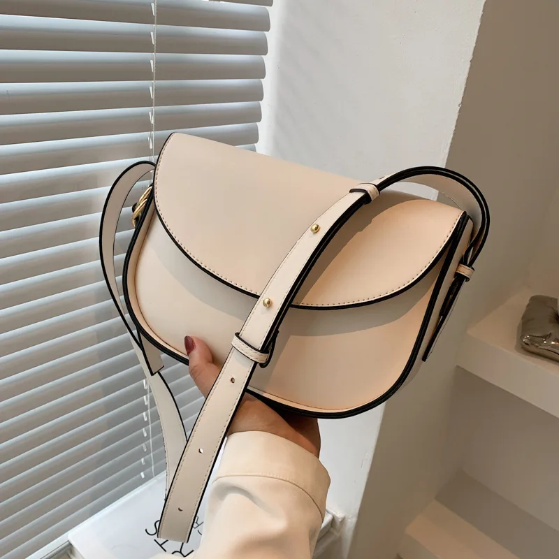 

PU Leather Saddle Bags for Women 2021 Fashion Shoulder Simple Bag Lady Solid Color Handbags Designer Handbags Luxury Brand Tote