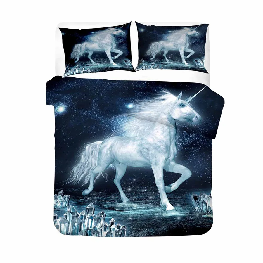 Набор постельного белья с объемным рисунком единорога пододеяльник принтом