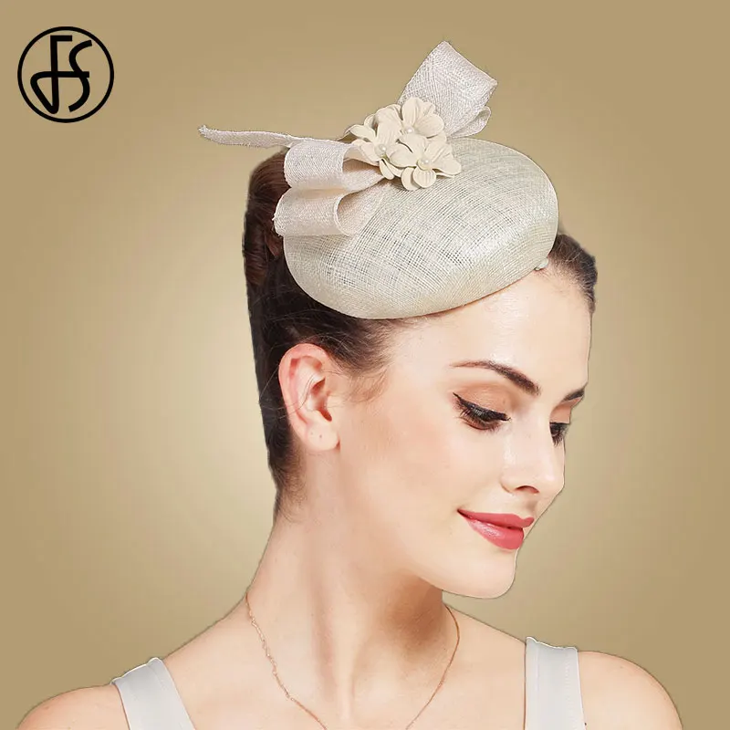 Женская шляпка-Таблетка FS винтажная шляпка с цветком бежевого и белого цветов