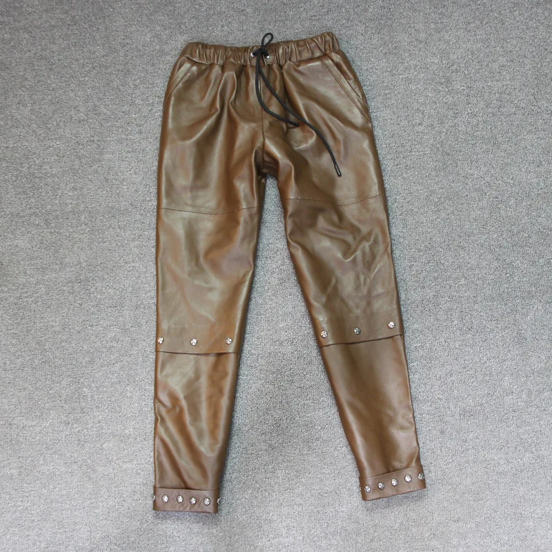 Женские брюки из натуральной кожи Стрейчевые размера плюс женские