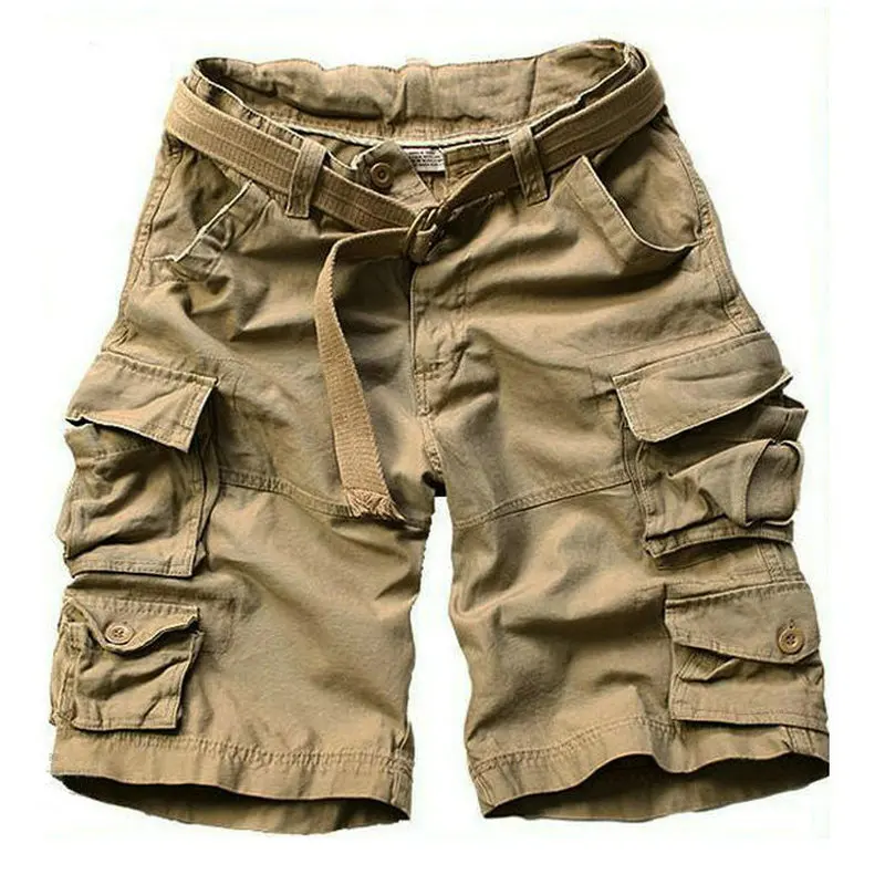 

2021 New Summer Multi-pocket Camouflage Mens Shorts Casual Loose Camo Knee-length Mens Cargo Shorts With Belt S-3XL