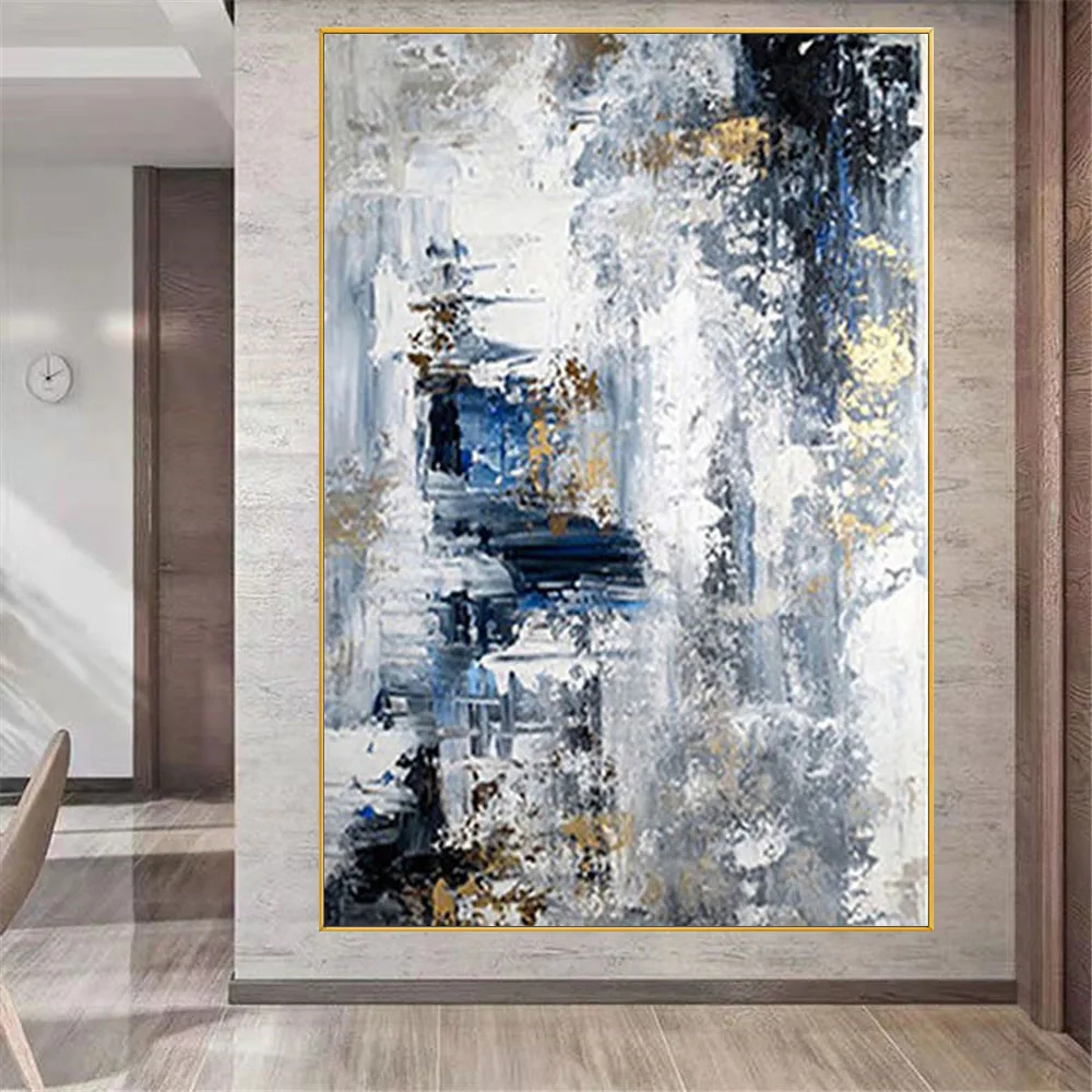 

Modern hand-painted abstract oil painting beautiful canvas home decor painting blue gold starry art sofa mural for room wall art