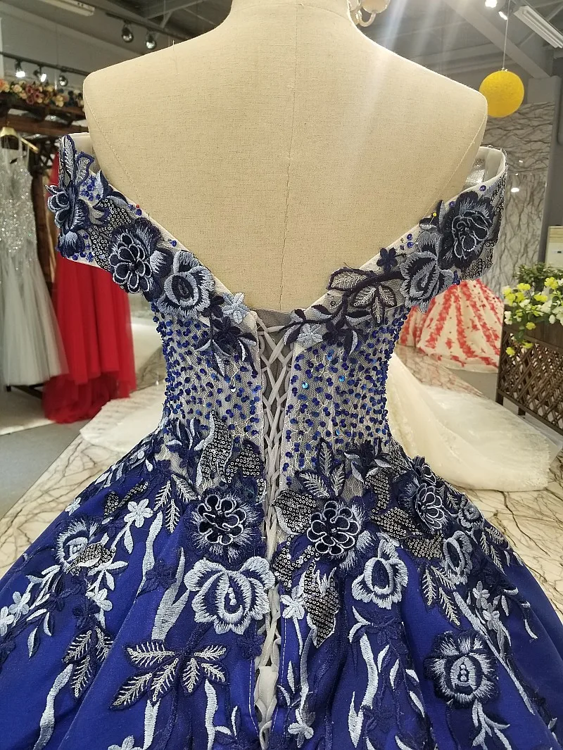 

BGW 31113ht Blue Off Shoulder A-line Evening Dress Short Sleeve Lace Up Back Satin Cheap Dress With Train For Mothers Of Brides