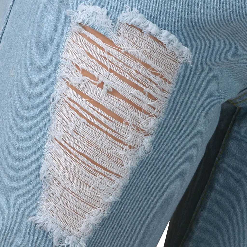 Женские рваные джинсы синие свободные винтажные женские модные с высокой талией