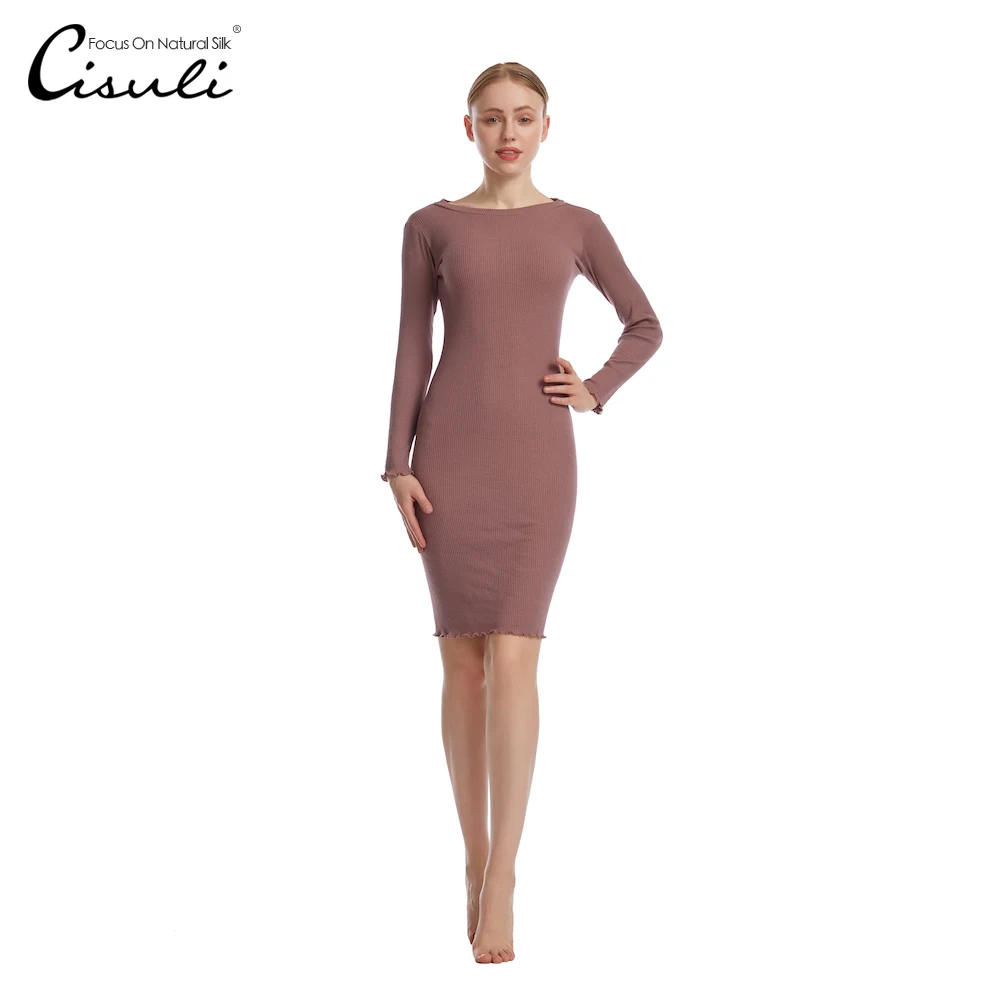 Трикотажное шелковое хлопковое женское длинное платье из органической ткани