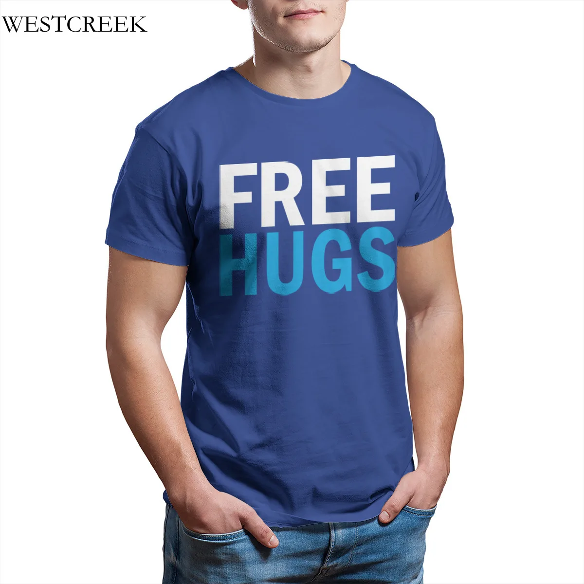 

Wholesale Men's T-Shirt Free Hugs Men's T-Shirt Print Fashion Top quality Male Clothing 34020