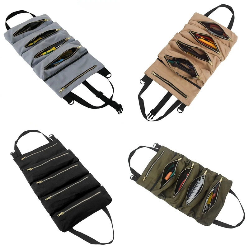 

Tool Bag, Multi-Purpose Tool Roll Bag, Wrench Roll Bag, Canvas Tool Storage Suspension Tool Zipper Carry Bag