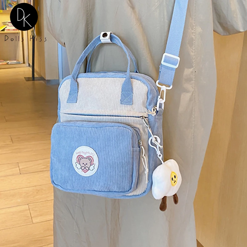 

Japanese Corduroy Women Shoulder Bag Female Cute Stitching Handbag Student College Style Messenger Bag Ladies Sweet Purses