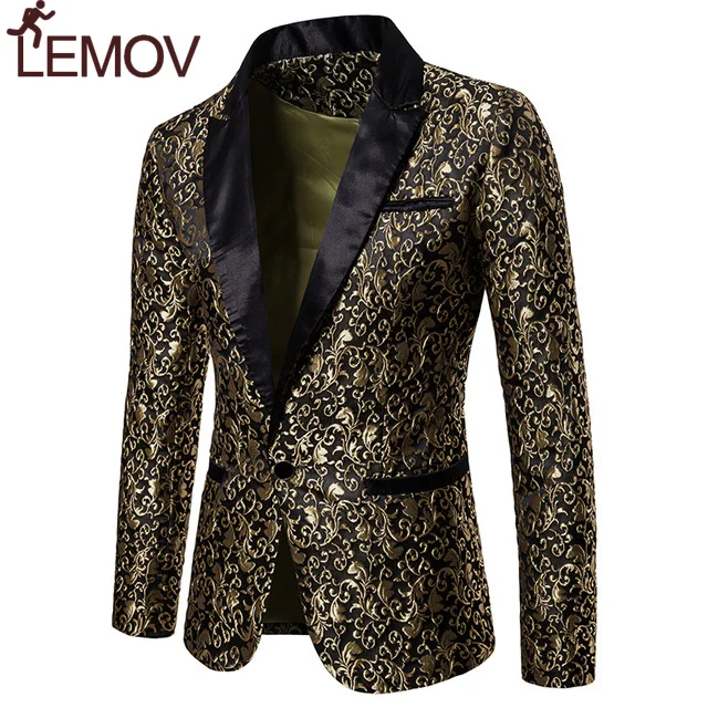 Золотой жаккард бронзирующий цветочный Мужской Блейзер 2018 новый мужской