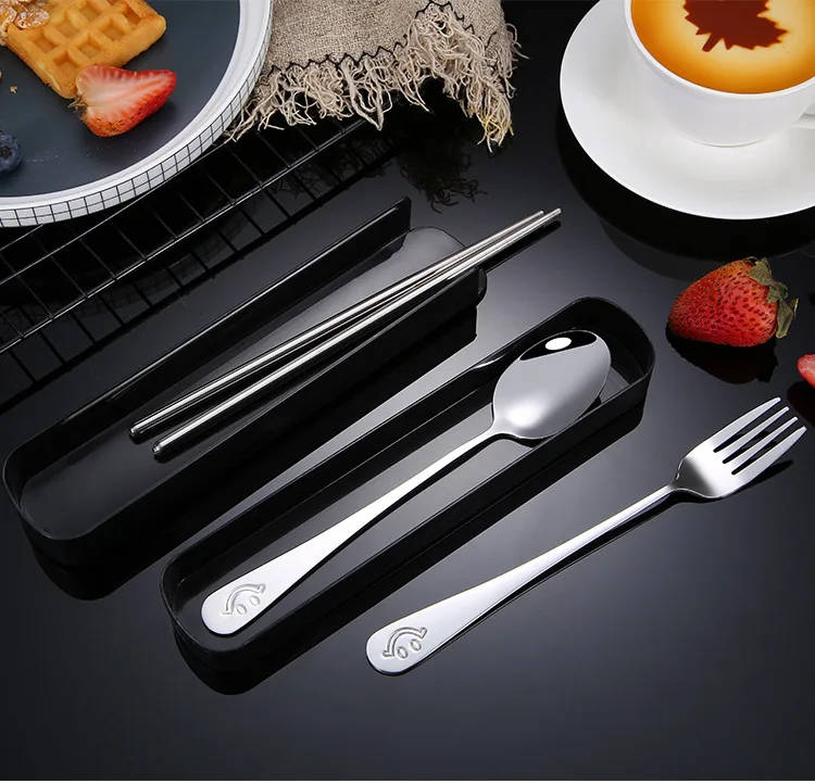 Portable Dinner Set Stainless Steel Tableware Chopsticks Fork Spoon Dinnerware For Kids School Cutlery Home Accessories | Дом и сад