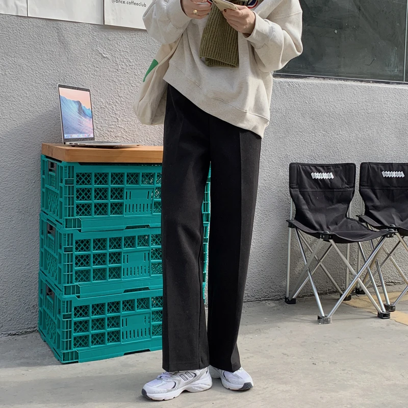 

Women Woolen Straight Pants 2020 Autumn Winter Solid Thick Sweatpants Pants Femlae Long Trousers Mujer Pantlatons Dropshipping