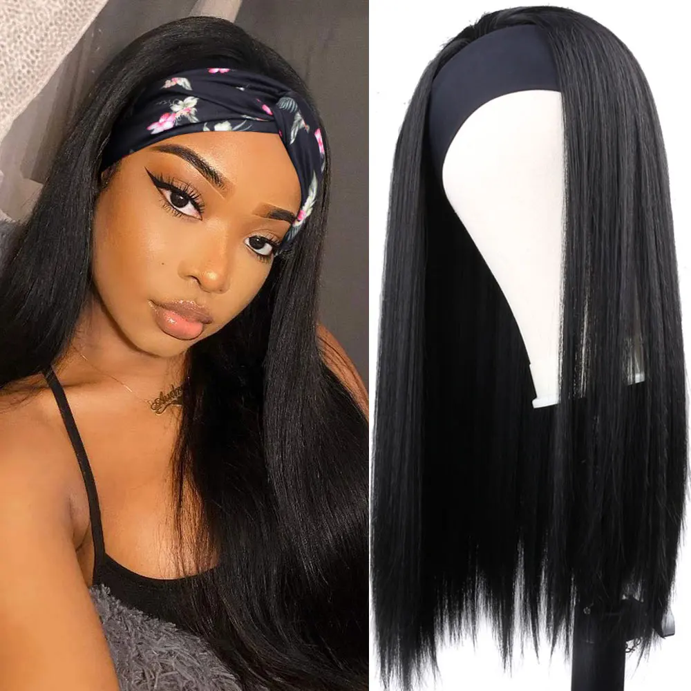 

Straight Headband Wig 16/18/22/24inch Natural Wigs Long Black Synthetic Wigs for Black Women Heat Resistant Hair for Daily Use
