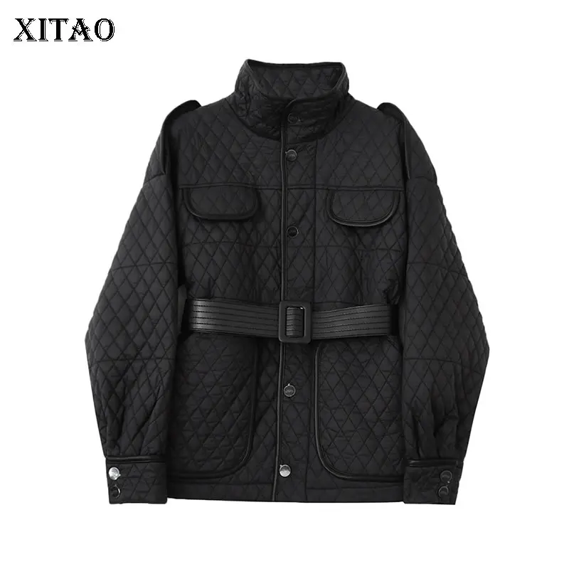 

XITAO/Зимние Новые короткие парки, комбинированные, однотонные, черные, с воротником-стойкой, со стоячим воротником, модные, повседневные, своб...