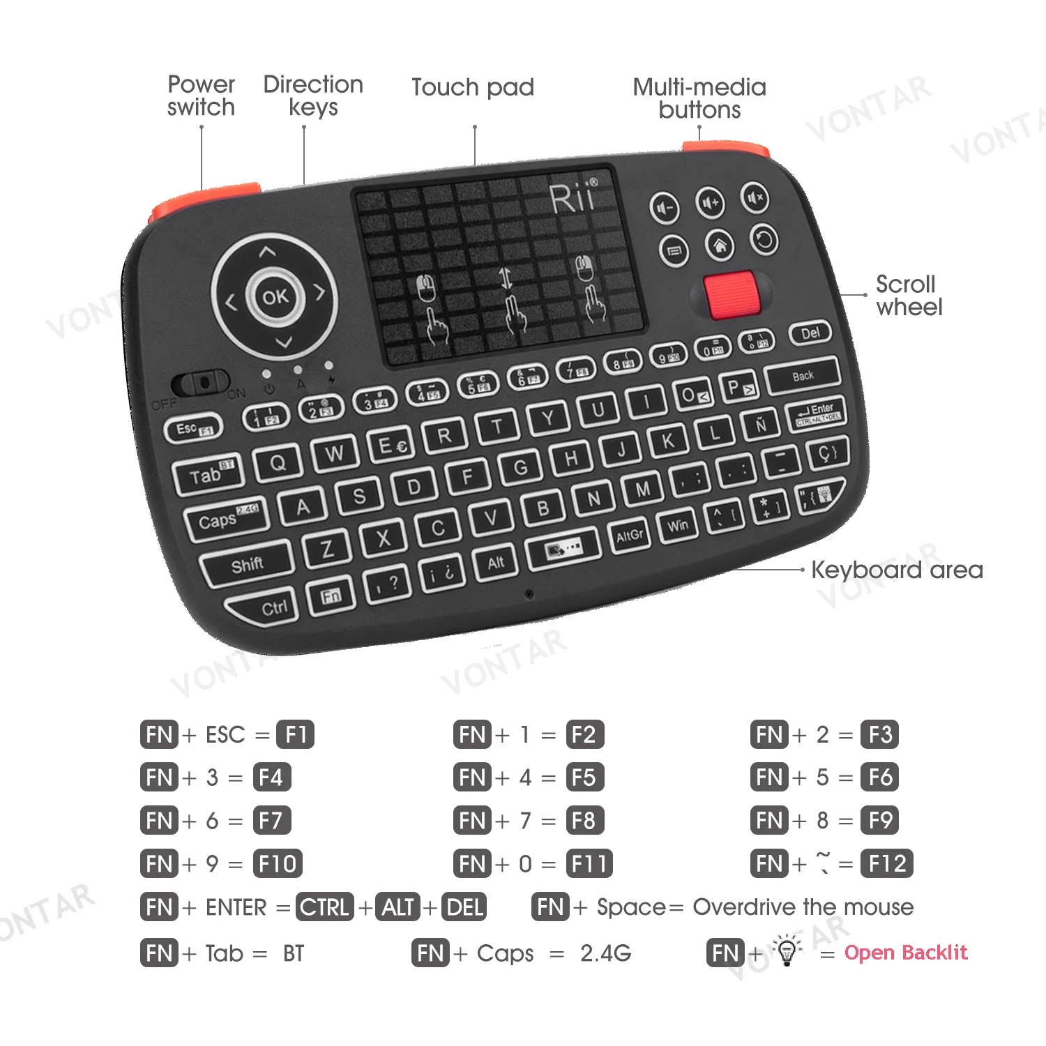 

Rii i4 2.4G Mini BT Keyboard Russian English Spain Wireless Keyboard With Backlit Air Mouse For Windows Android Phone