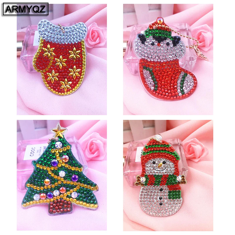 

5d Diy Diamond Painting Keychain For Christmas Tree Gift Cat christmas Keyring 4sets With Free Shipping Bag Jewelry Ornaments