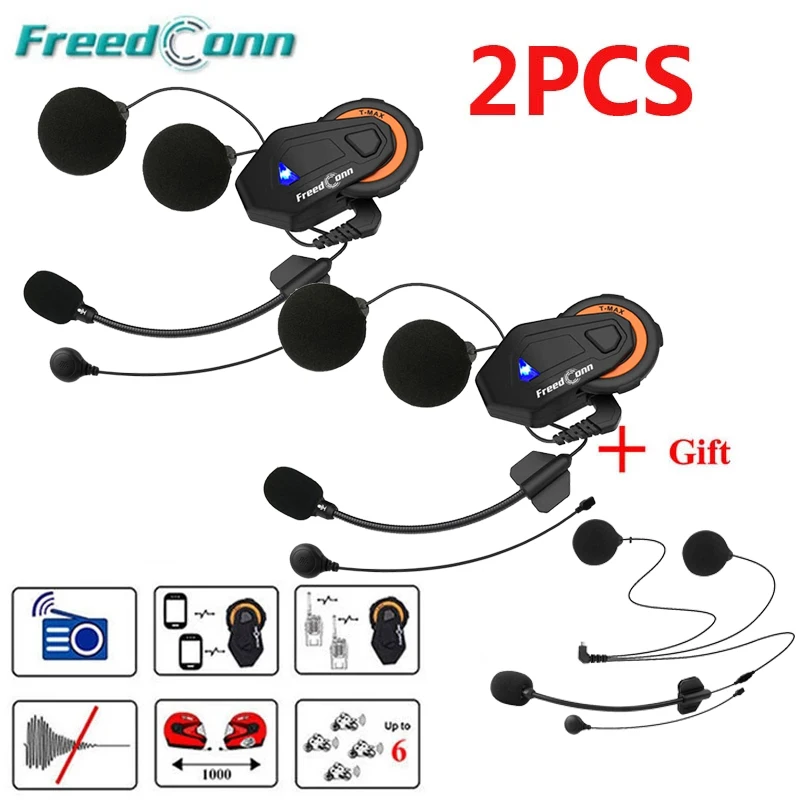 2 комплекта Freedconn T MAX мотоцикла 6 Riders Group говорить FM радио для мотоциклетного шлема