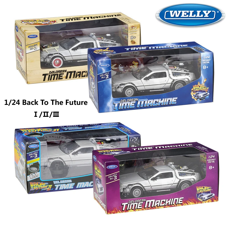 WELLY Diecast 1:24 Scale Model Car Toy Delorean For Movie Back to The Future Part 1/2/3 DMC-12 Metal Alloy Toy Car For Kids Gift
