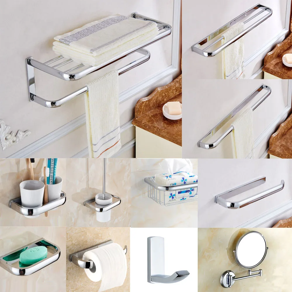 

Polished Chrome Brass Bathroom Accessories Towel Shelf Towel Holder Toilet Paper Holder Wall Mounted Bath Hardware Sets