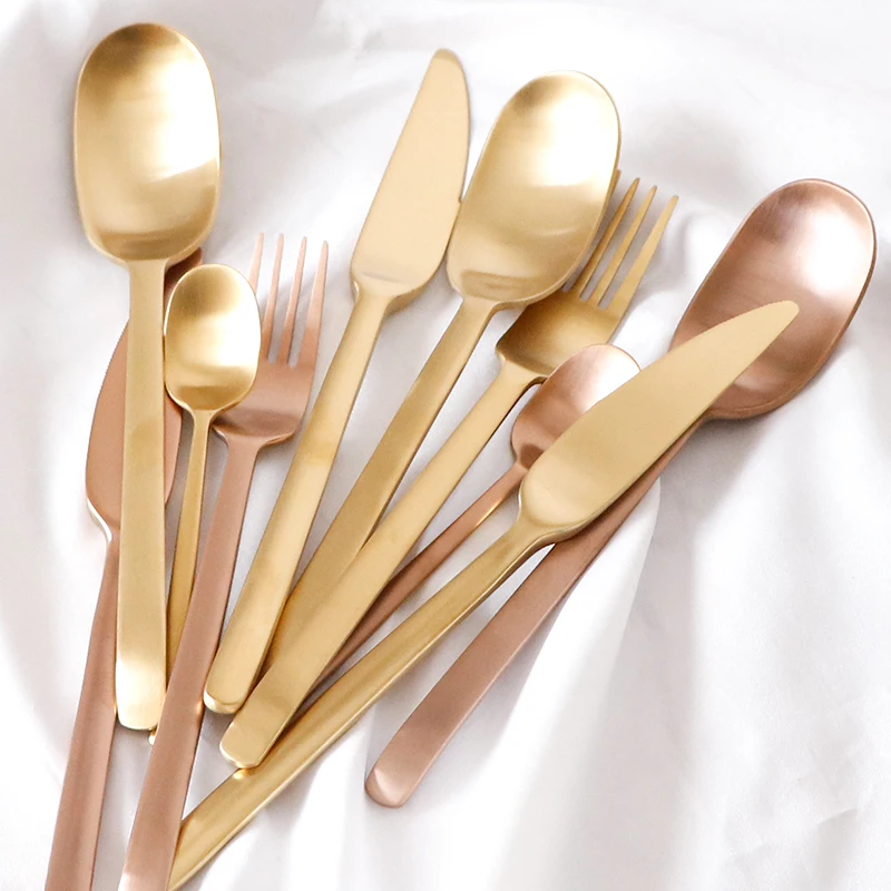 

4Pcs/Lot New Arrival Multicolor Cutlery Set Matte Stainless Steel Dinnerware Set Black Rose Gold Knife Fork Scoop Tableware Set